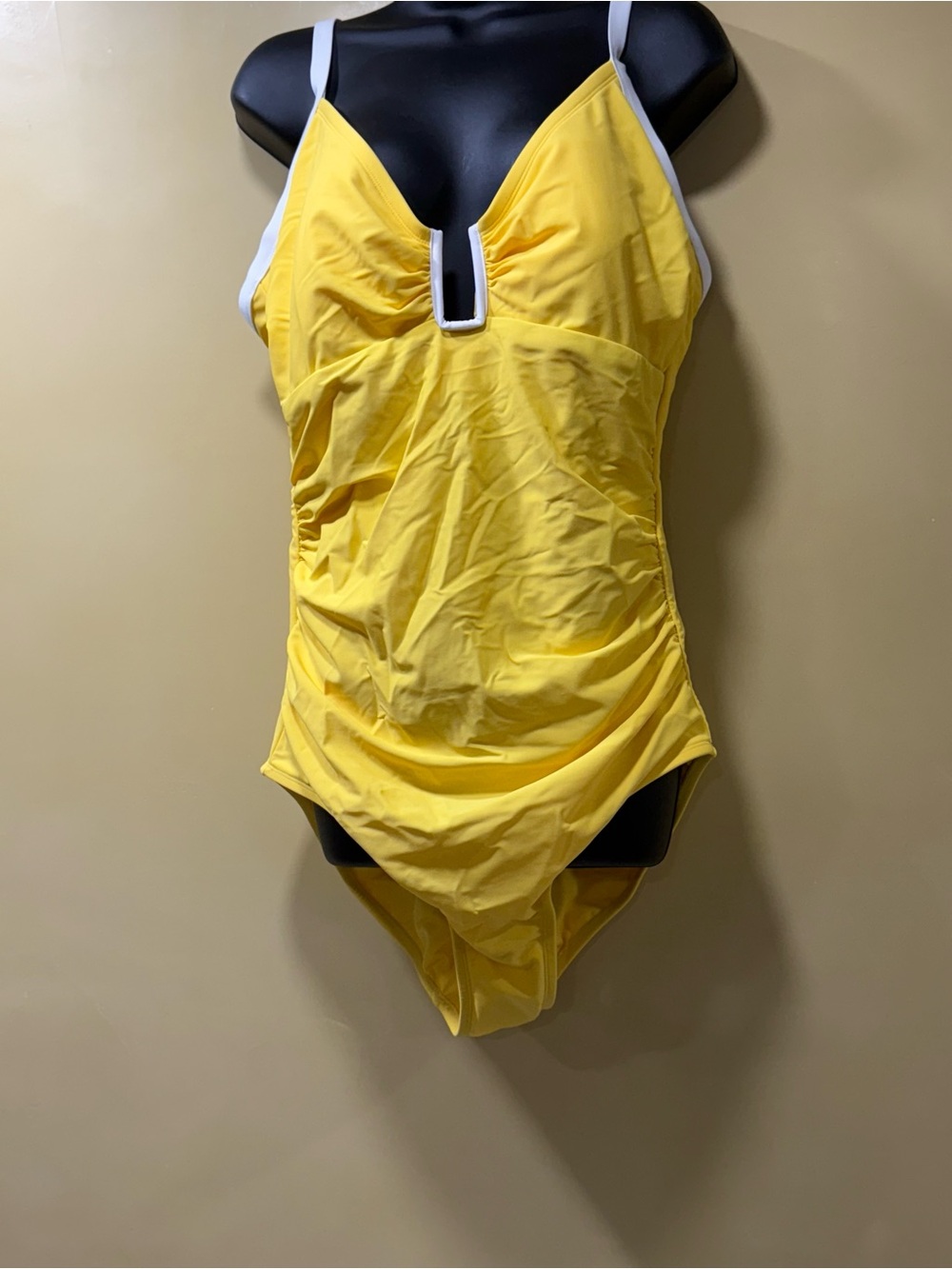 Shade & Shore Yellow One-Piece Swimsuit with White Trim